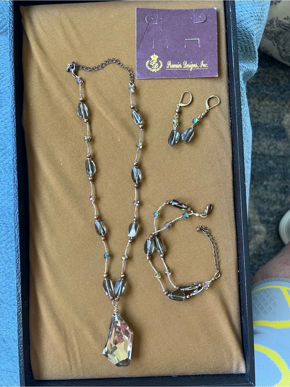Premier Designs Smoky Crystal Pendant Necklace Set with Multicolor Accents